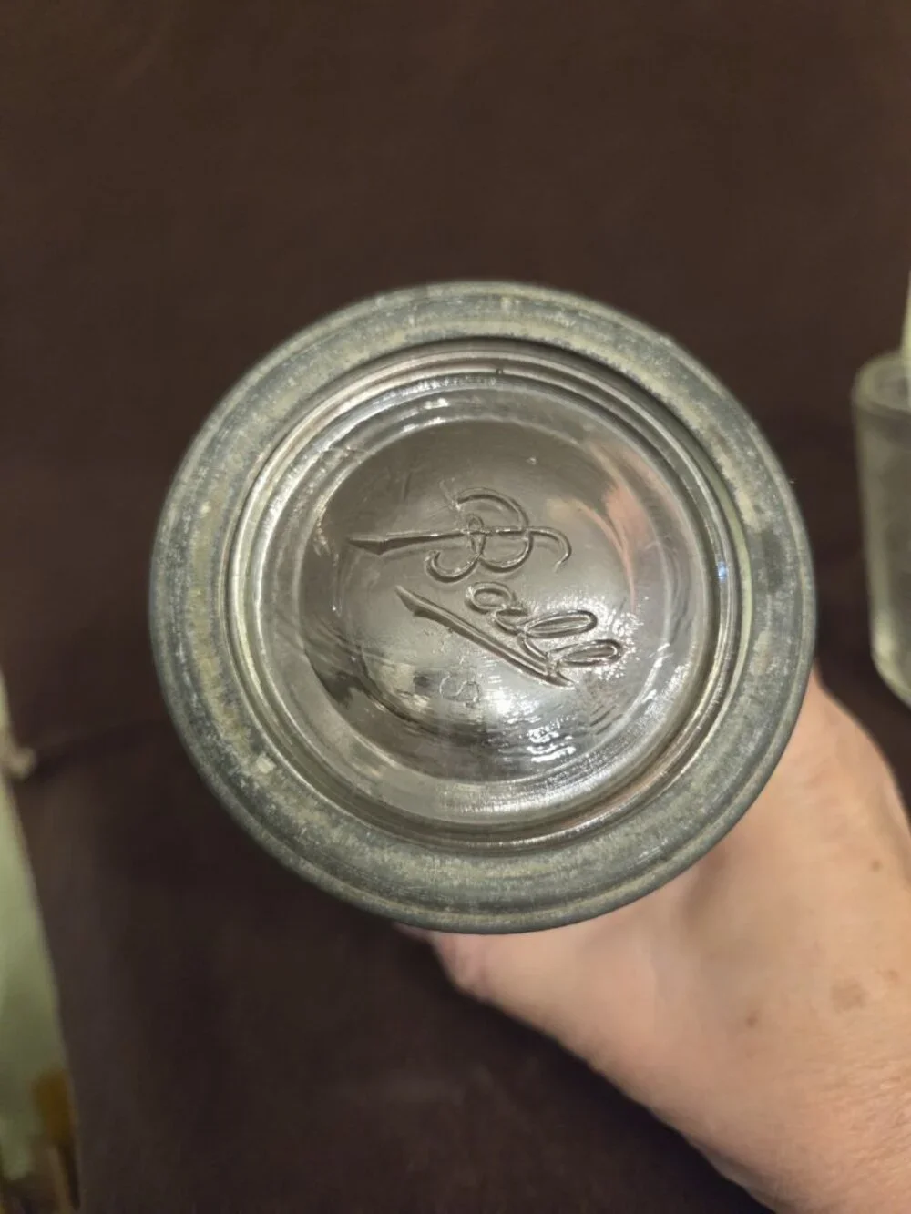 Kerr Self‎ Sealing Wide mouth canning jar 1940s with Zinc Ring & Glass Ball Flat